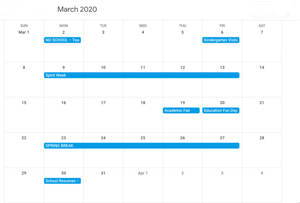 Calendar Spokane Valley Adventist School